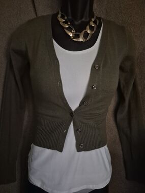 Active Basic Olive Button-Front Women's Cardigan